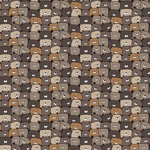 Hand Drawn Bears Vector Pattern Background. Fun Doodle. Handmade Vector Illustration.