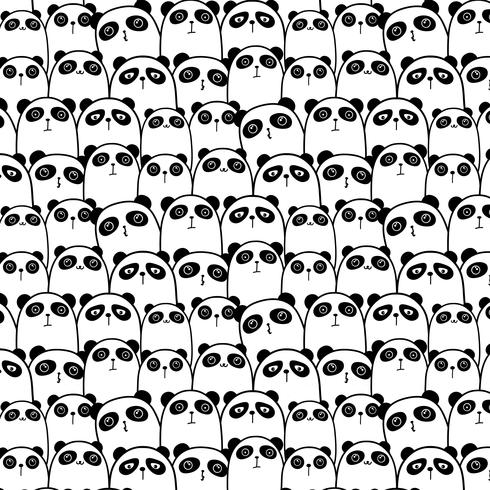 Cute Panda Vector Pattern Background. Fun Doodle. Handmade Vector Illustration.