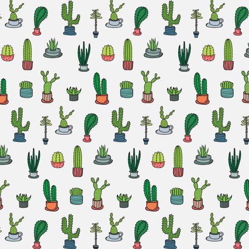 Hand Drawn Tropical Cactus Pattern. Hand Made Vector Illustration.