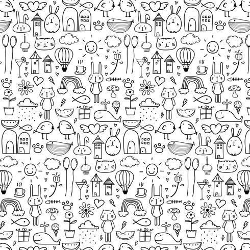 Pattern With Line Hand Drawn Doodle Lovely Background For Kid. Doodle Funny. Handmade Vector Illustration.