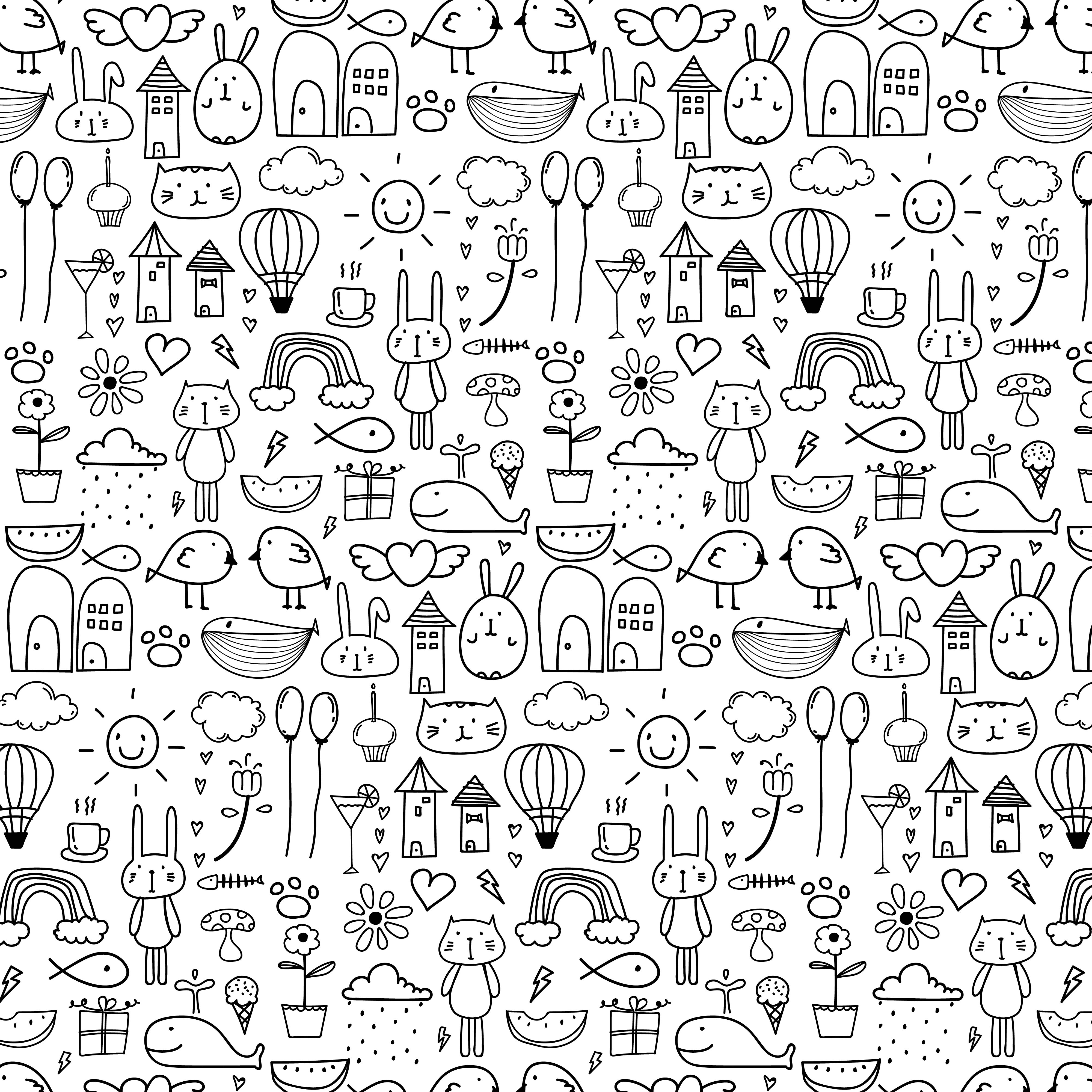 Pattern With Line Hand Drawn Doodle Lovely Background For Kid. Doodle ...