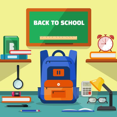 Back To school kid backpack illustration with other equipment vector