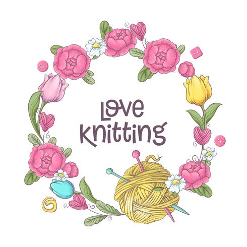 Set for handmade logo template, elements and accessories for crocheting and knitting. vector