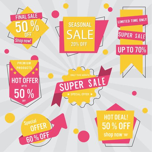 Set of sale labels and banner. Colorful design. vector