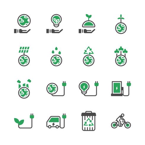 Conjunto de iconos de ecología. Ilustración de vector