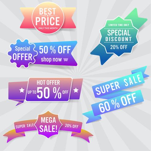 Set of sale labels and banner. Colorful design. vector