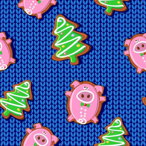 New year pattern. Pig gingerbread. 2019. Vector illustration