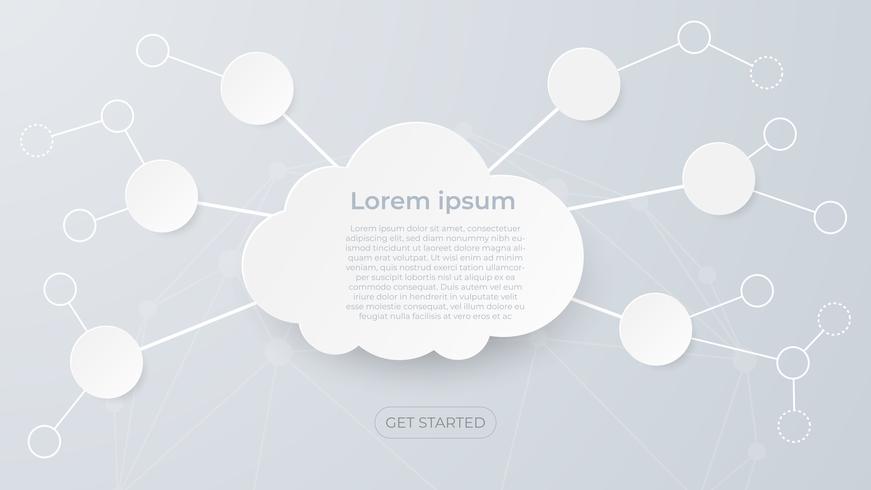 Cloud computing technology and big data concept. Paper art with clouds on white and grey background.  vector