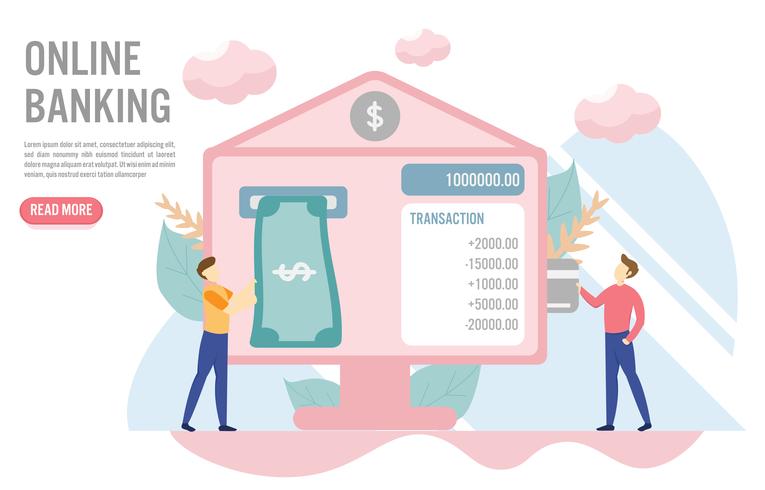 Online Banking concept with character.Creative flat design for web banner
 vector