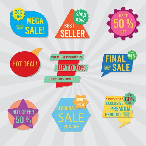 Set of sale labels and banner. Colorful design. vector