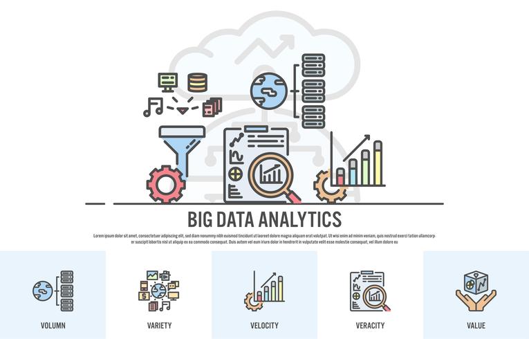 Web design template with filled line icons of big data concept - Vector illustration
