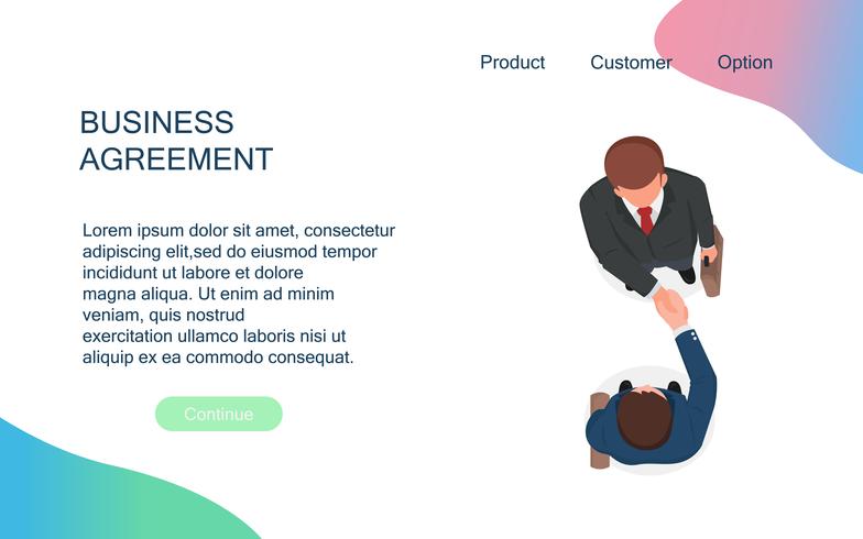 Agreement of businessmen shake hands for cooperation and make a deal after negotiation meeting at office. Productive partnership and success business concept.Top view perspective vector illustration.