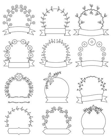 Hand drawn floral round frames set vector