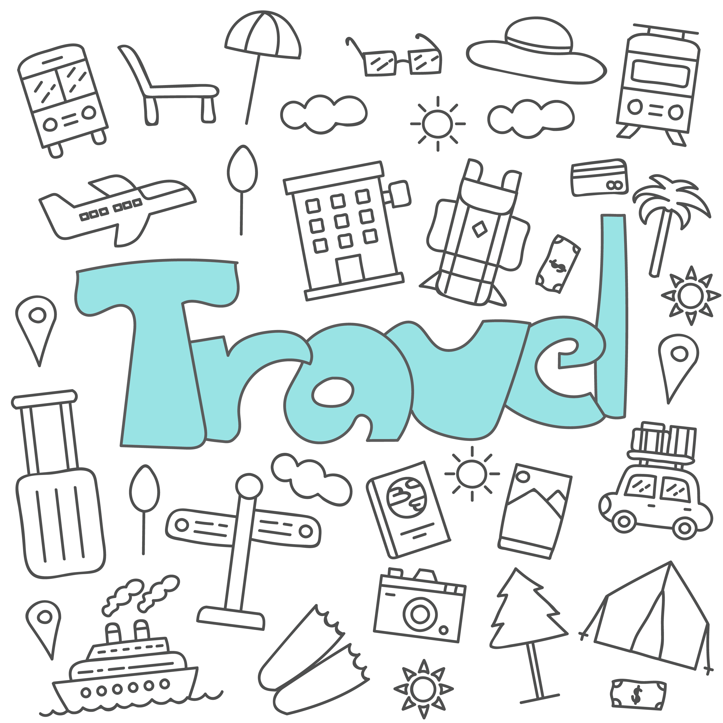 Hand drawn doodle of travel set 628192 Vector Art at Vecteezy