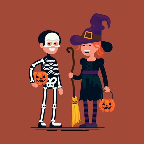 Kids wearing trick or treat halloween costumes vector