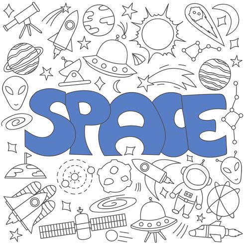 Hand drawn doodle of space set vector