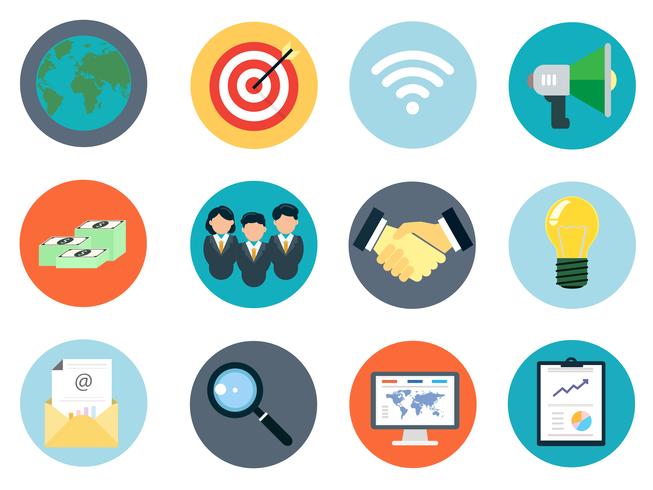 Los iconos de negocios establecen 12 piezas para marketing digital de negocios y web SEO. vector