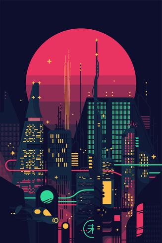 Night dystopian cityscape vector