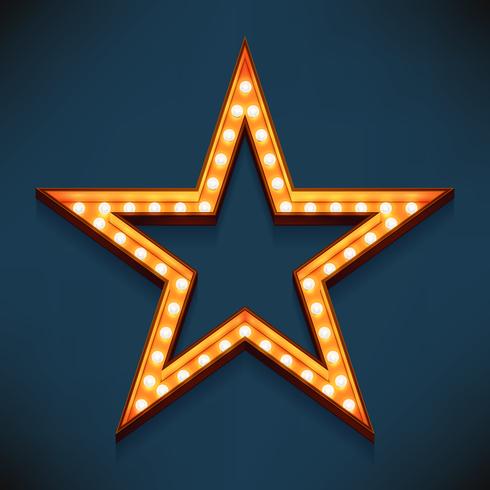 Five pointed star frame lit up with bulbs vector