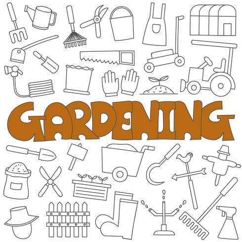 Hand drawn doodle of gardening set vector