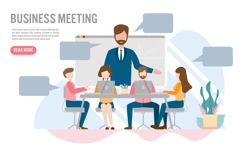 Video conference in the office concept with character.Creative flat design for web banner
 vector