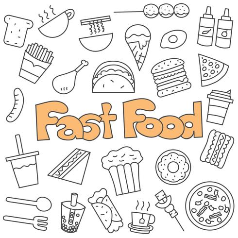 Hand drawn doodle of fast food set vector