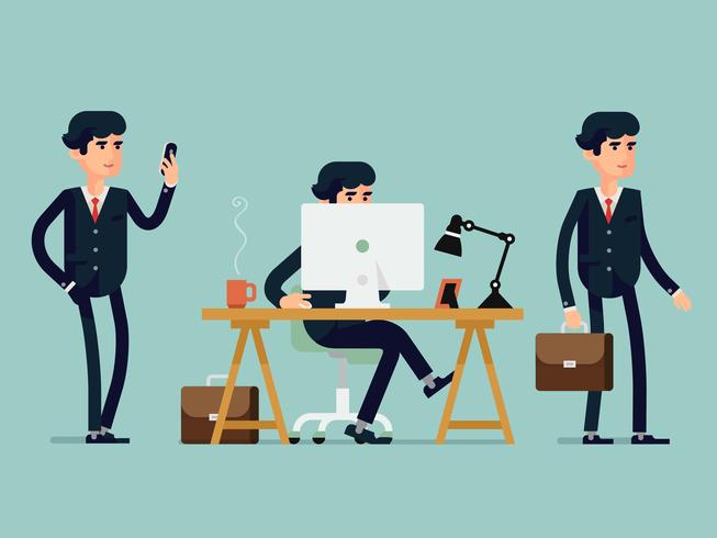 Set of office worker poses vector