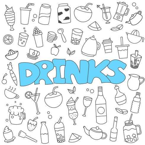 Dibujado a mano doodle de conjunto de bebidas vector