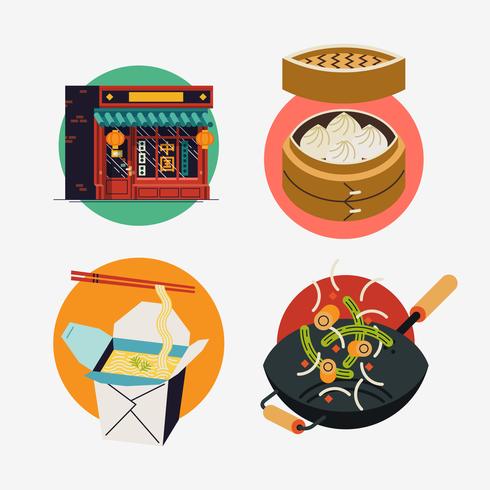 Conjunto de iconos de comida rápida oriental vector