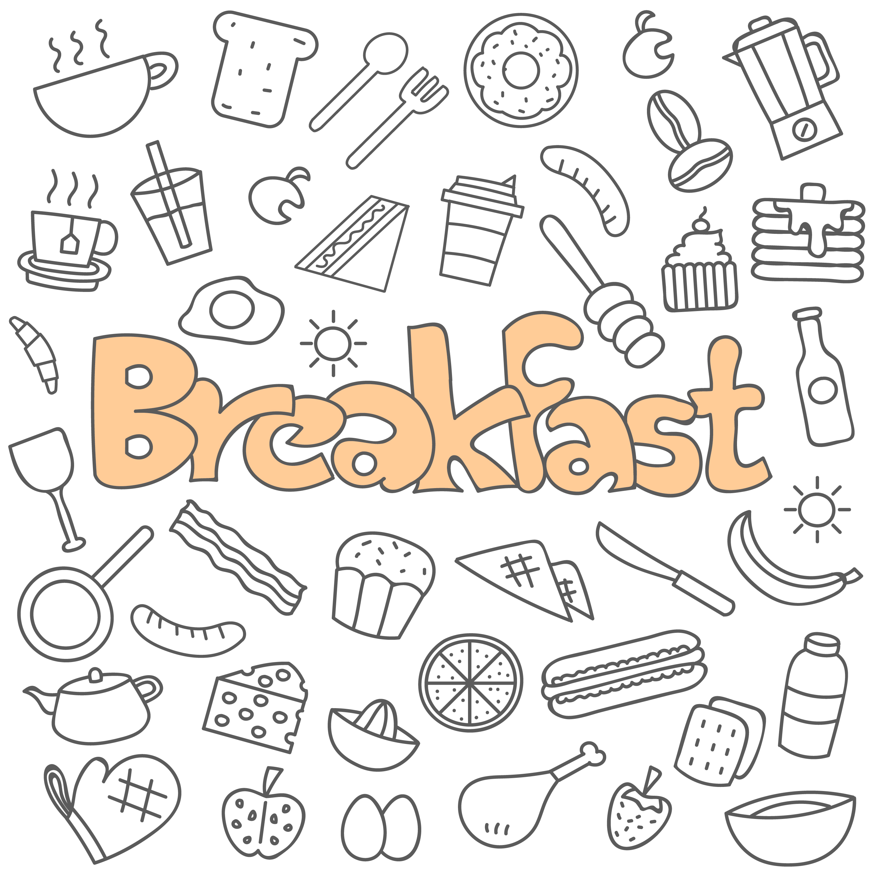 Hand drawn doodle breakfast set 628289 Vector Art at Vecteezy