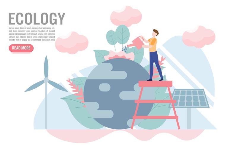 Ecology concept with character.Creative flat design for web banner
 vector