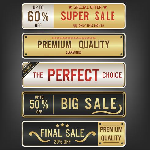 Set of sale labels and banner. Luxury golden design. vector