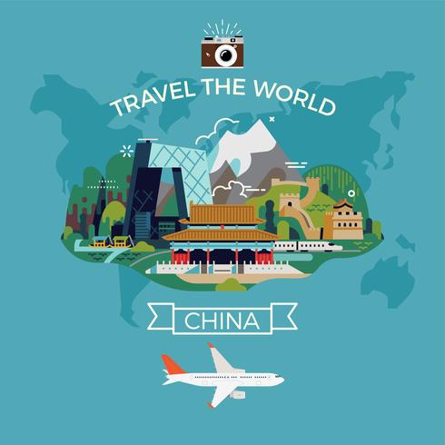 China travel destination poster template vector