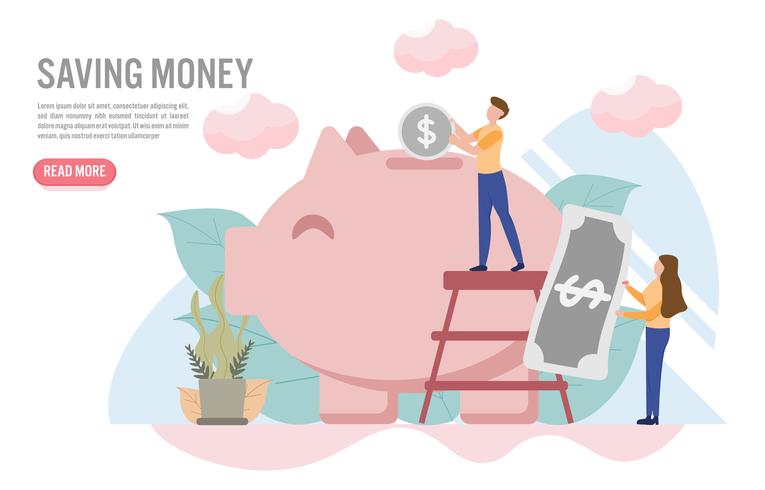 Concepto de ahorro de dinero con carácter. Diseño plano creativo para banner web vector