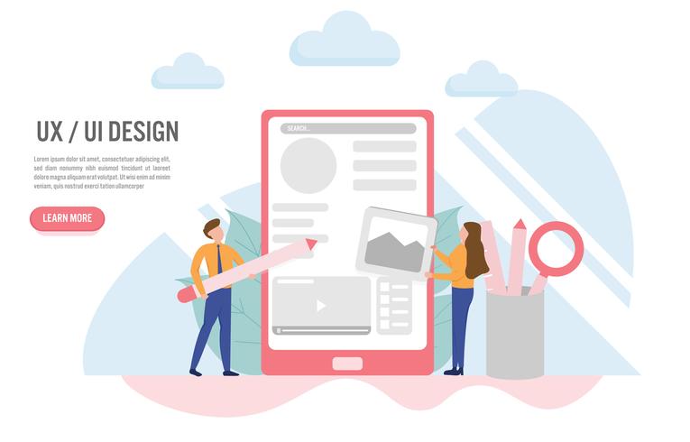 User experience and user interface concept with character.Creative flat design for web banner
 vector