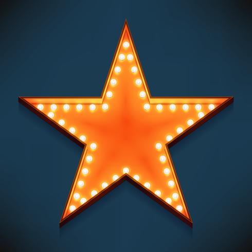 Golden star symbol glowing with lamps vector
