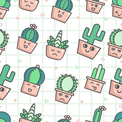 Cute seamless pattern with cactus
 vector