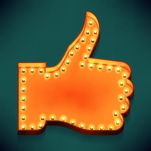 Like and appreciate thumbs up symbol glowing with bulbs vector