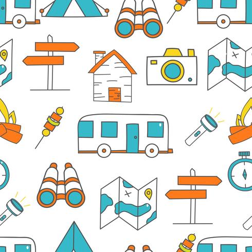 Cute seamless pattern with camping
 vector