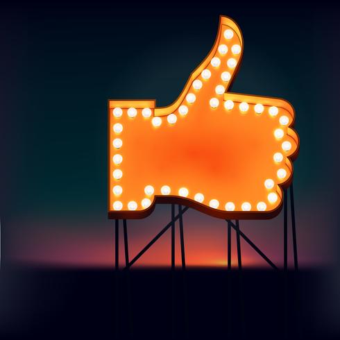 Marquee thumbs up gesture lit with lamps vector