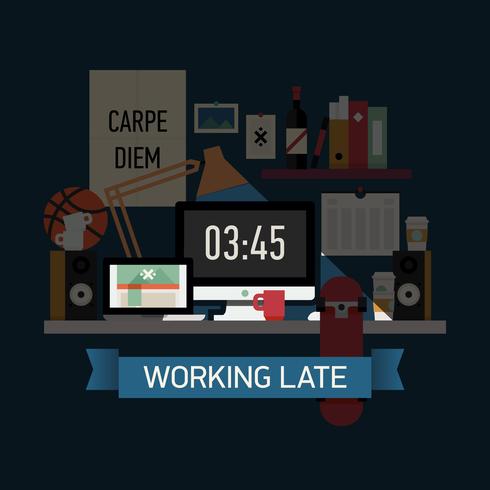 Working at night overtime vector