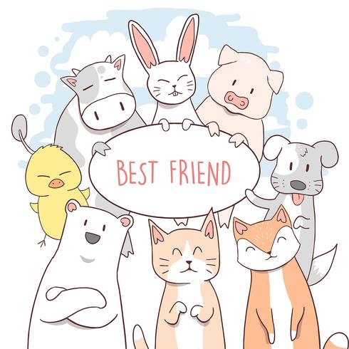 CAT, COW, PUPPY, DUCK, PIG, CHIPMUNK, RABBIT AND THE BEAR FRIENDS  vector