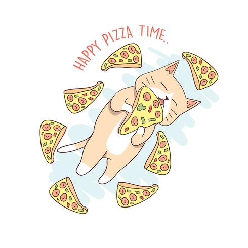 CAT CUTE PIZZA FLY VECTOR