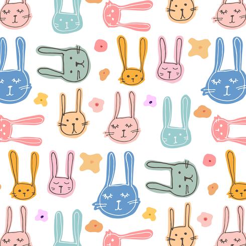 Cute Bunny Pattern Background. Vector Illustration.