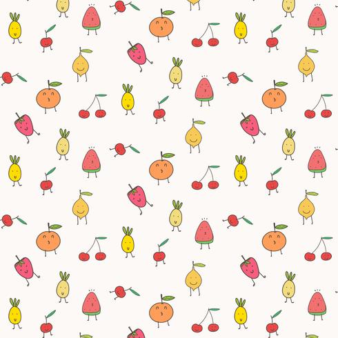 Cute Fruits Pattern Background. Vector Illustration.