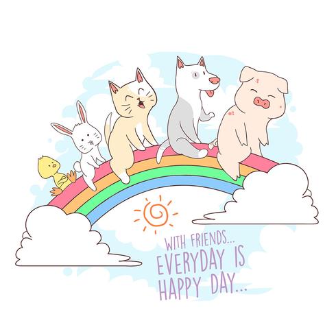 CAT, PIG, PUPPY, RABBIT AND DUCK FRIENDS  CUTE VECTOR