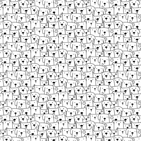Hand Drawn Bears Vector Pattern Background. Fun Doodle. Handmade Vector Illustration.
