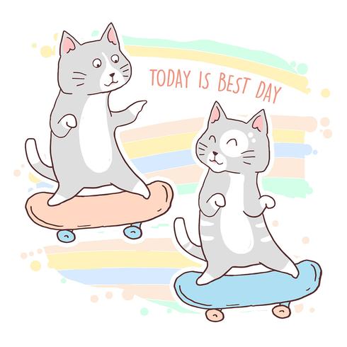 CAT CUTE YOUTH SKATEBOARD VECTOR