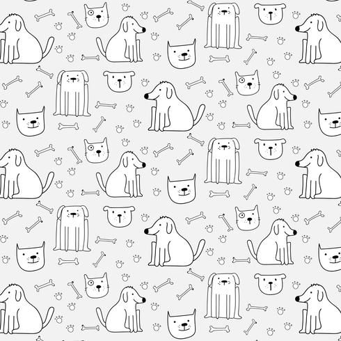 Hand Drawn Cute Dogs Pattern Background. Vector Illustration.