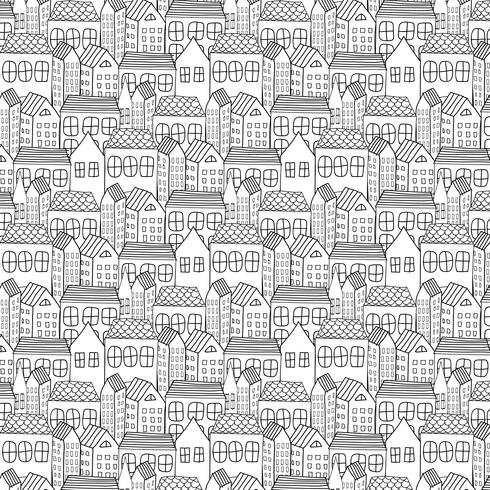 Hand Drawn Pattern With City Background. Vector Illustration.